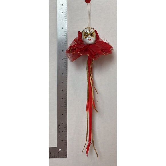 Carnival Of Venice Style Christmas Tree Ornament Porcelain Face Harlequin VTG - Picture 4 of 6